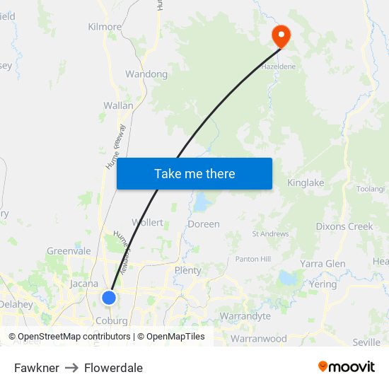 Fawkner to Flowerdale map