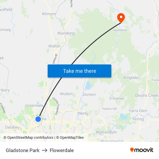 Gladstone Park to Flowerdale map