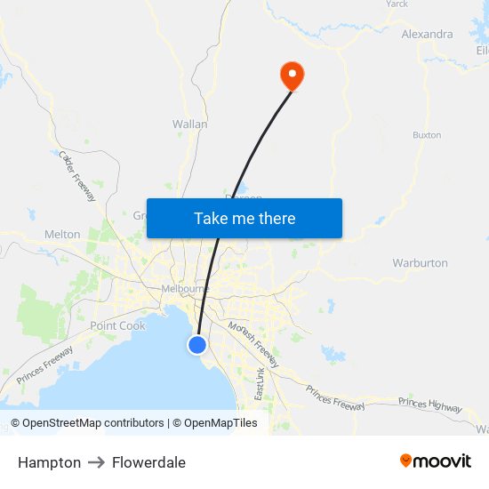 Hampton to Flowerdale map