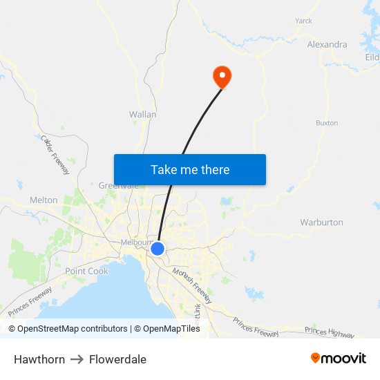 Hawthorn to Flowerdale map