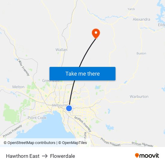 Hawthorn East to Flowerdale map