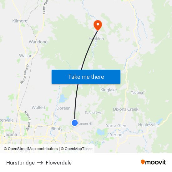 Hurstbridge to Flowerdale map