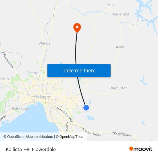 Kallista to Flowerdale map