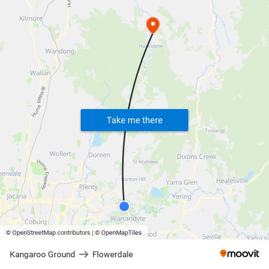 Kangaroo Ground to Flowerdale map