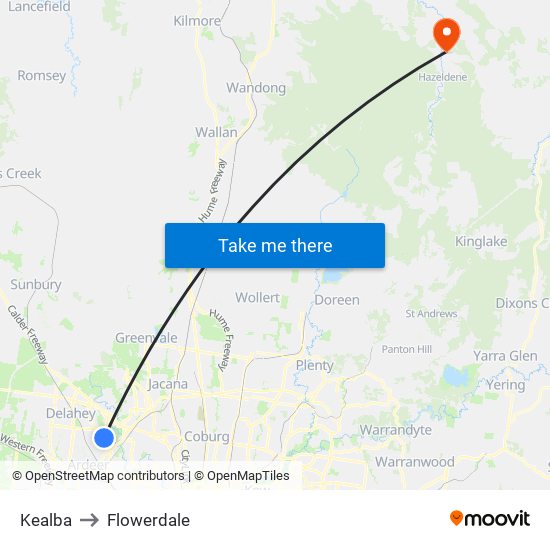 Kealba to Flowerdale map