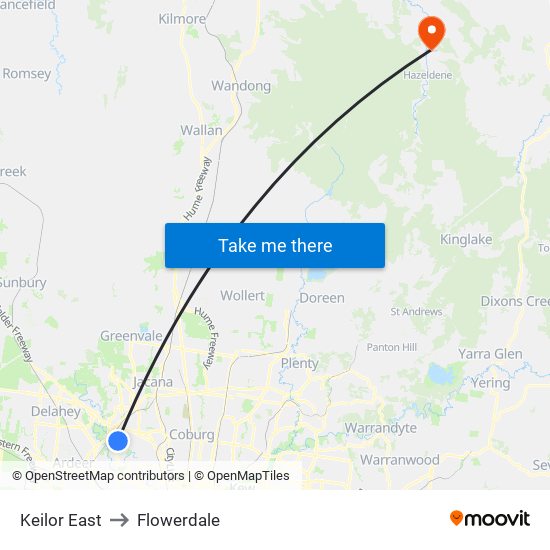 Keilor East to Flowerdale map