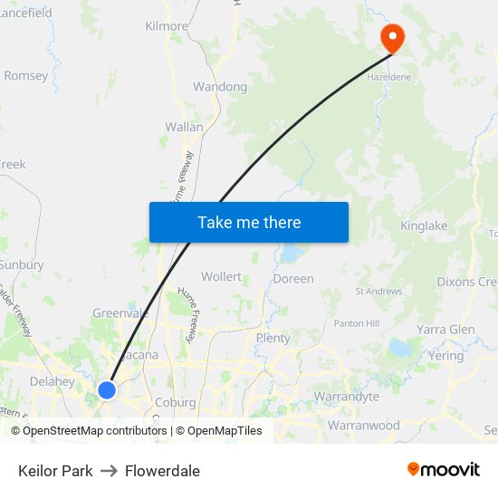Keilor Park to Flowerdale map