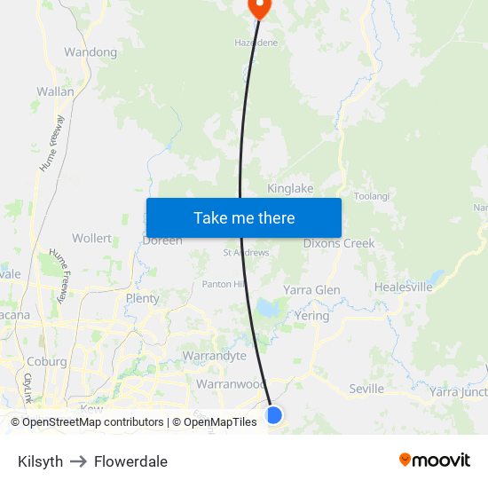 Kilsyth to Flowerdale map