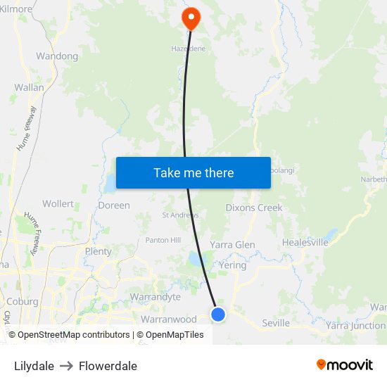 Lilydale to Flowerdale map