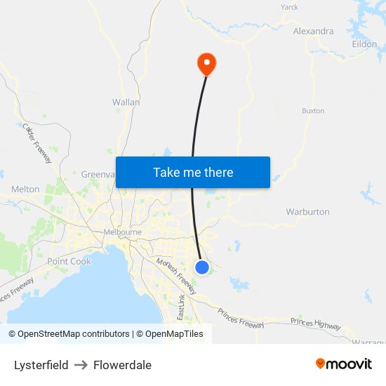 Lysterfield to Flowerdale map