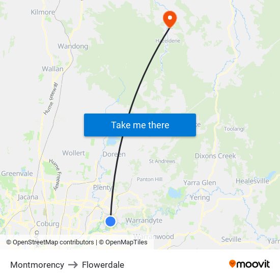 Montmorency to Flowerdale map