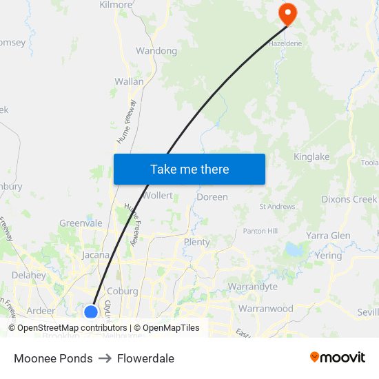 Moonee Ponds to Flowerdale map