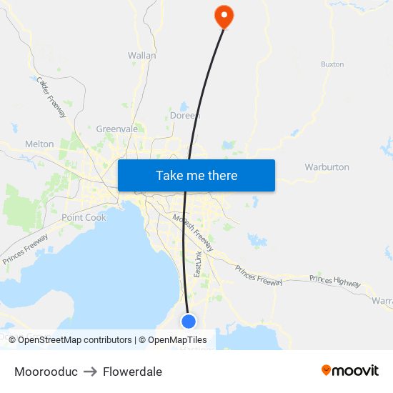 Moorooduc to Flowerdale map