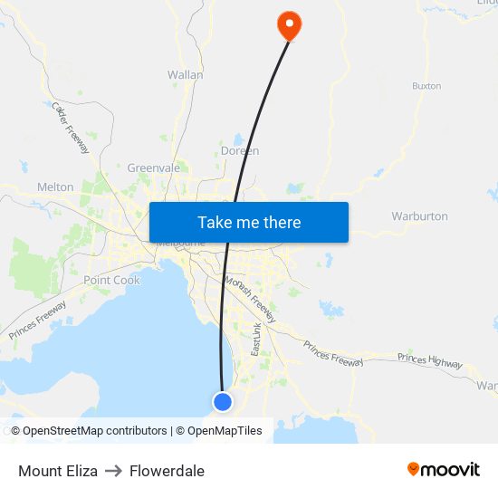 Mount Eliza to Flowerdale map