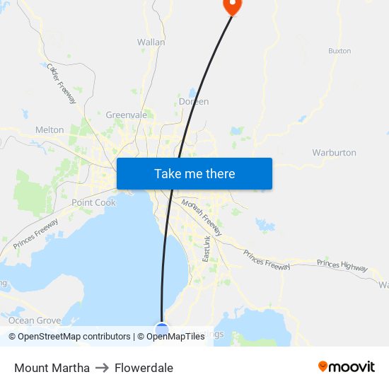 Mount Martha to Flowerdale map