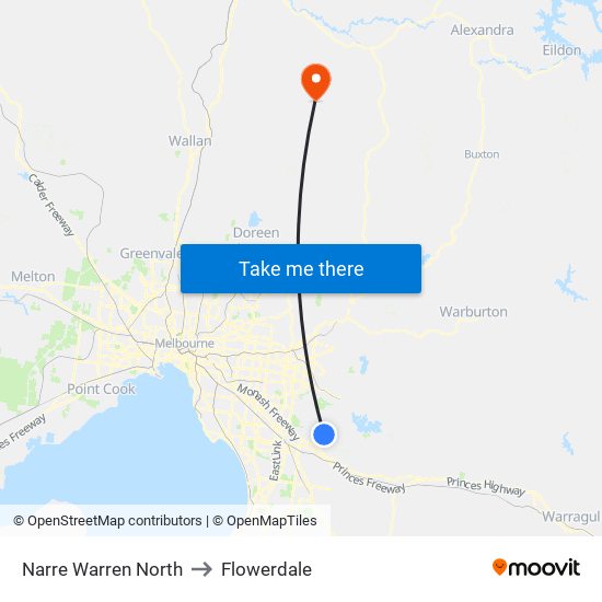 Narre Warren North to Flowerdale map