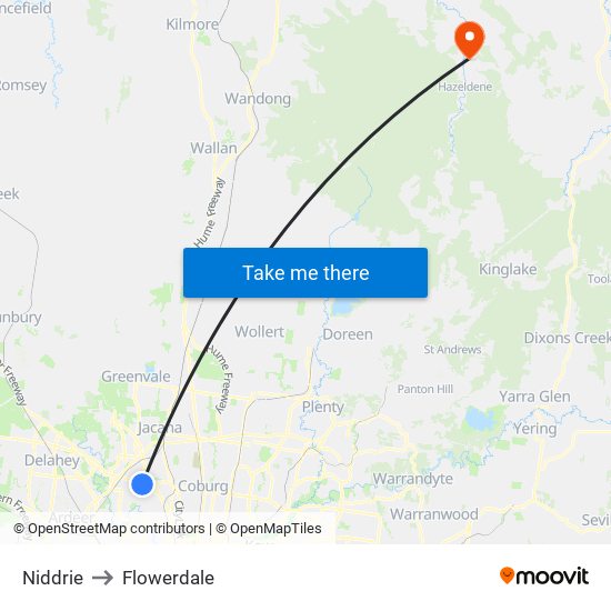 Niddrie to Flowerdale map