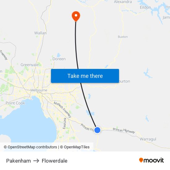 Pakenham to Flowerdale map