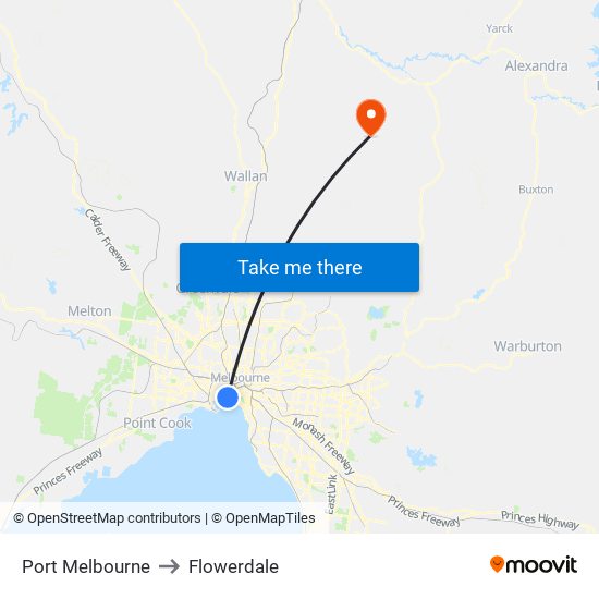 Port Melbourne to Flowerdale map