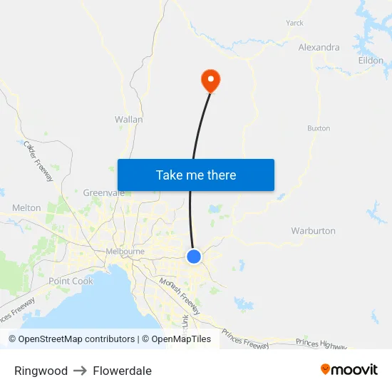 Ringwood to Flowerdale map