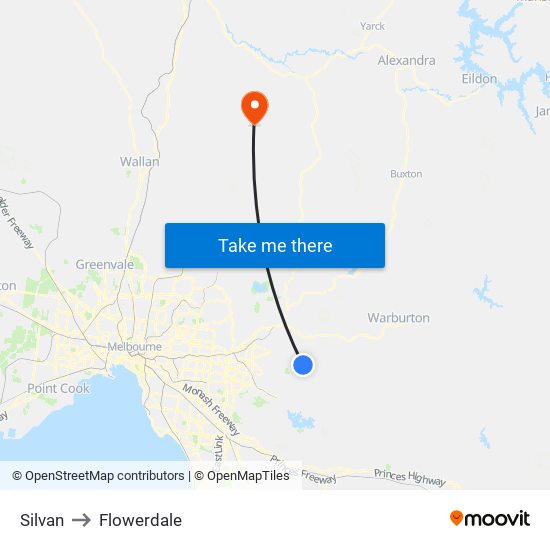 Silvan to Flowerdale map