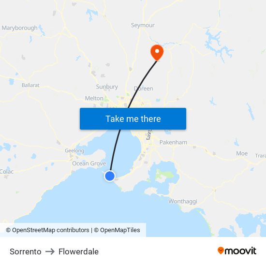 Sorrento to Flowerdale map