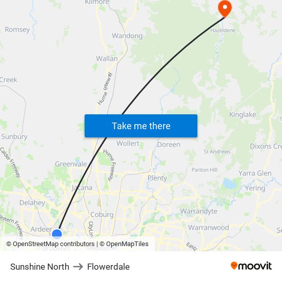 Sunshine North to Flowerdale map