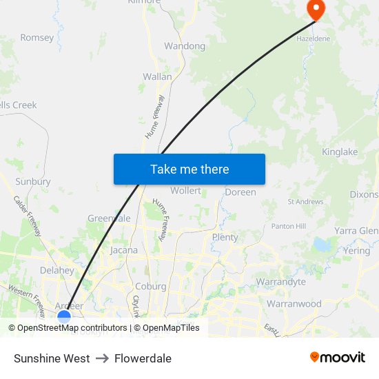 Sunshine West to Flowerdale map