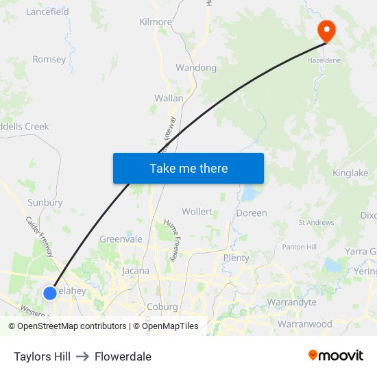 Taylors Hill to Flowerdale map