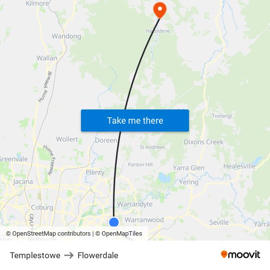 Templestowe to Flowerdale map