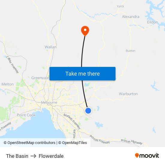 The Basin to Flowerdale map