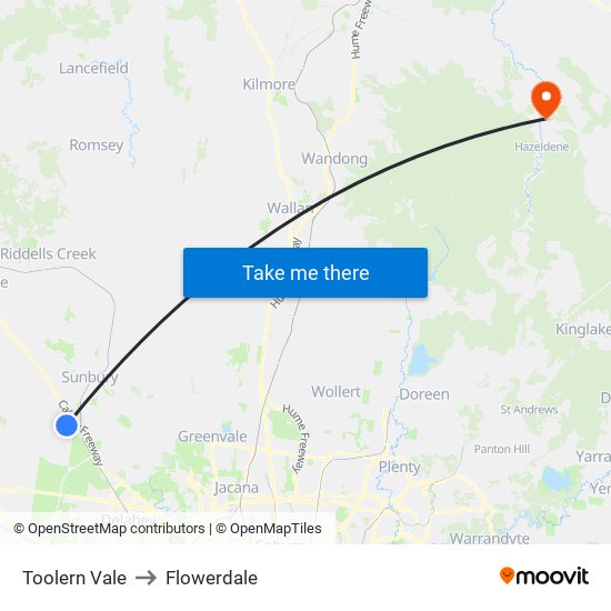 Toolern Vale to Flowerdale map