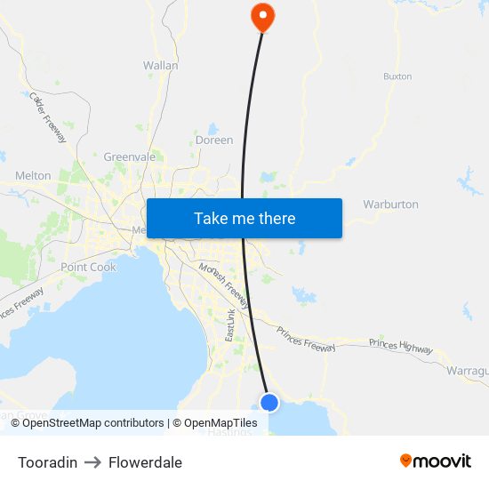 Tooradin to Flowerdale map