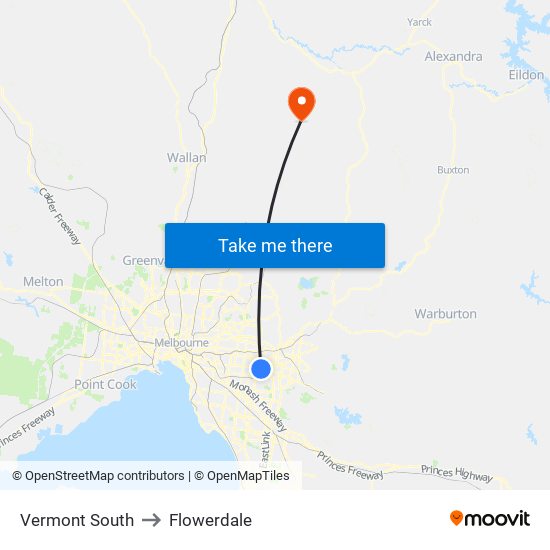 Vermont South to Flowerdale map