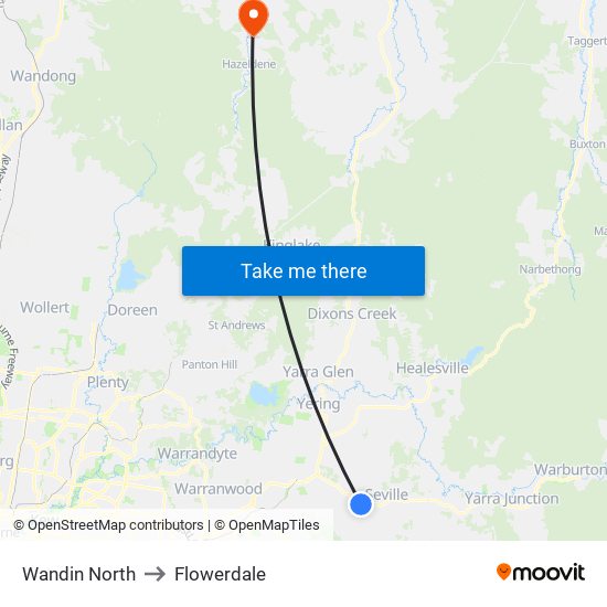 Wandin North to Flowerdale map