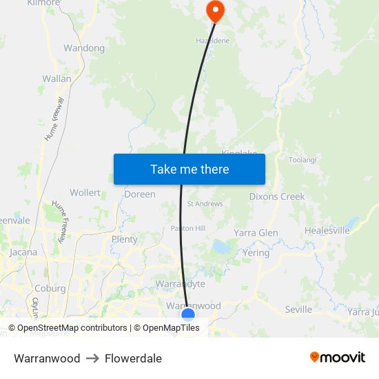 Warranwood to Flowerdale map