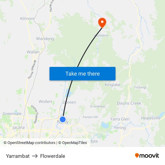 Yarrambat to Flowerdale map