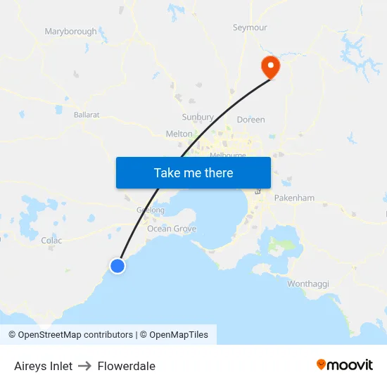 Aireys Inlet to Flowerdale map
