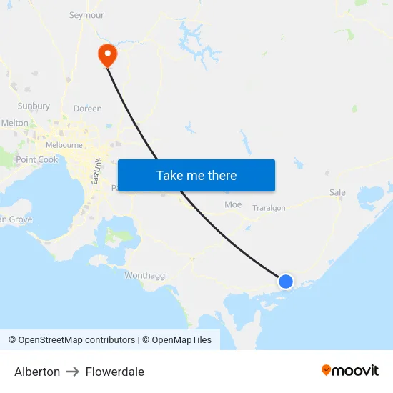 Alberton to Flowerdale map