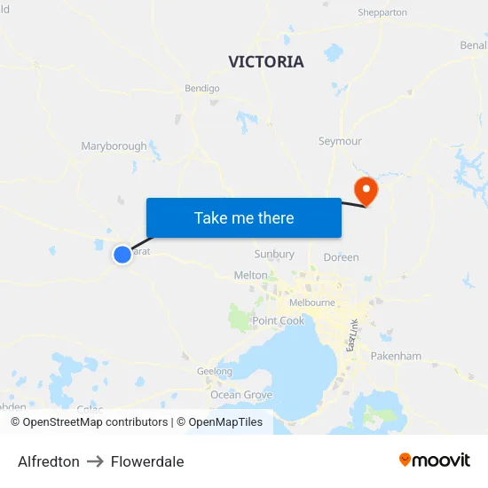 Alfredton to Flowerdale map