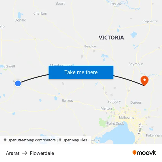 Ararat to Flowerdale map