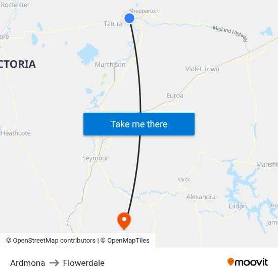 Ardmona to Flowerdale map