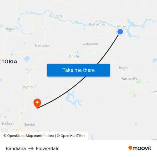 Bandiana to Flowerdale map