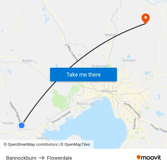 Bannockburn to Flowerdale map