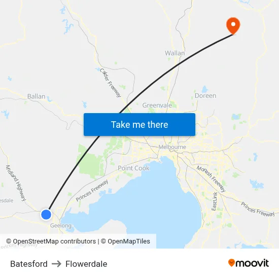 Batesford to Flowerdale map
