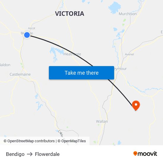 Bendigo to Flowerdale map