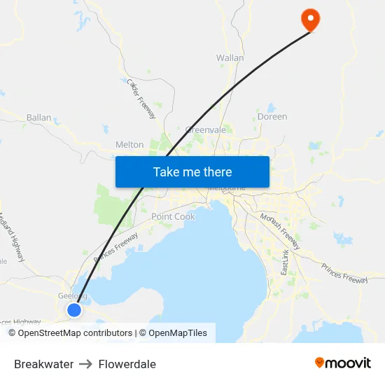 Breakwater to Flowerdale map