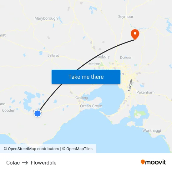 Colac to Flowerdale map