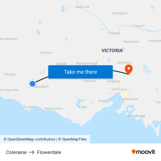 Coleraine to Flowerdale map