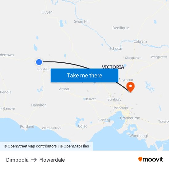 Dimboola to Flowerdale map